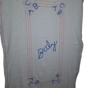 Vintage 40s 50s Chenille Baby Blanket Alphabet ABCs Crib Blanket Bedspread